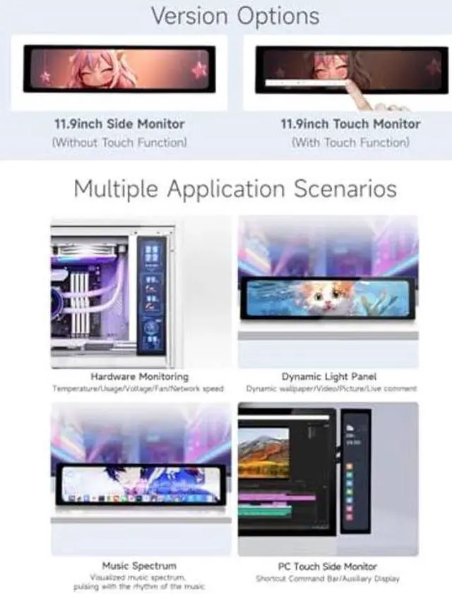 Alt view image 4 of 5 - waveshare 11.9inch IPS Display, Compatible with Raspberry Pi 5/4B/3B+/3A+/2B/B+/A+/Zero/Zero W/WH/Zero 2W CM3+/4, 5-Point Touch, Driver Free, with Touch Function