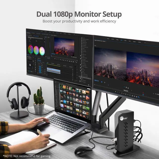 Alt view image 5 of 5 - SIIG USB 3.0 Dual Monitor Docking Station - Up to 1080p, 2X HDMI Ports, 2X USB 3.0 Ports, 4X USB 2.0, Gigabit Ethernet, 3.5mm Headset, Compatible with Windows & Mac M1/M2/M3 Pro&Max (JU-DK0L11-S1)