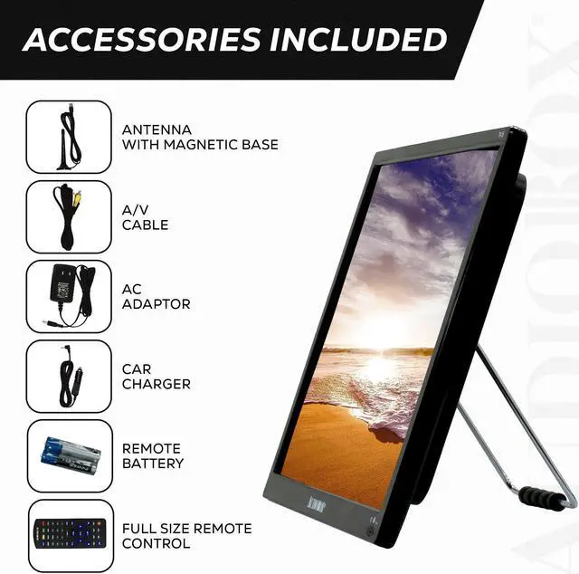 Alt view image 3 of 5 - Portable 15" LCD TV & Monitor with HDMI - High Definition, Versatile Media Playback, Dolby Support - Rechargeable Battery - Includes Remote Control, Car Charger, Antenna, and A/V Cable.