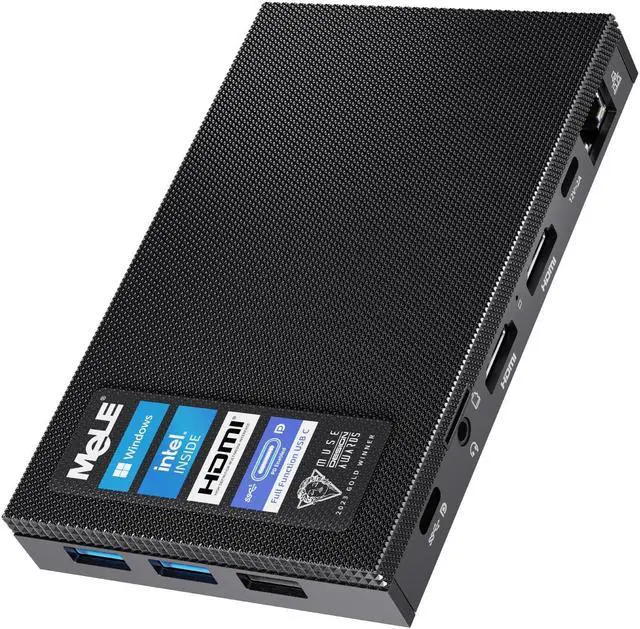 Main image of MeLE Mini PC Quieter 4C - 12th Gen N100, Fanless Design, 16GB RAM, 512GB ROM, Windows 11 Pro, Dual LAN, 2.4/5G Wi-Fi, Full-Functional USB-C, 4K Triple Display Desktop on Home, Office, Education, IoT