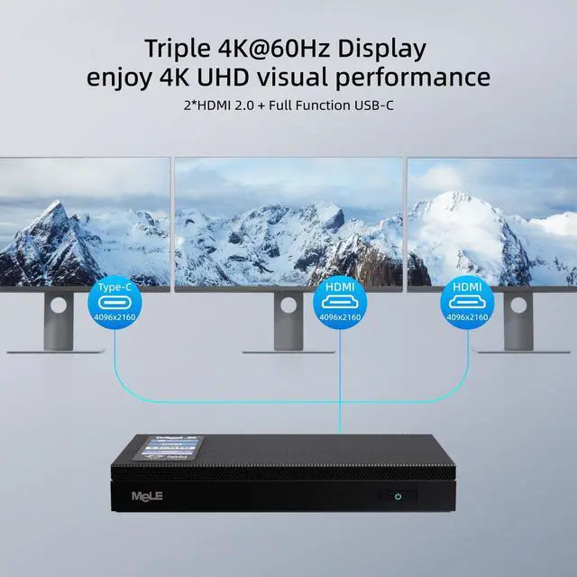 Alt view image 5 of 5 - MeLE Mini PC Quieter 4C - 12th Gen N100, Fanless Design, 16GB RAM, 512GB ROM, Windows 11 Pro, Dual LAN, 2.4/5G Wi-Fi, Full-Functional USB-C, 4K Triple Display Desktop on Home, Office, Education, IoT
