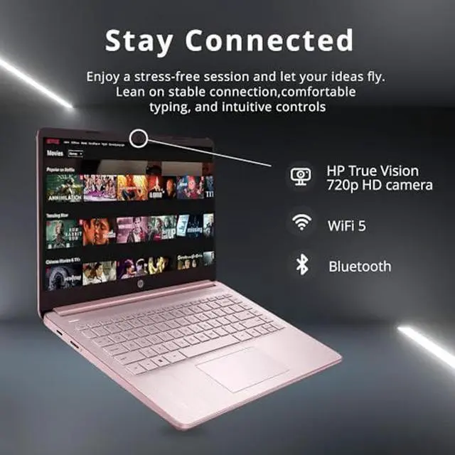 Alt view image 5 of 5 - HP Stream 14" HD BrightView Laptop, Intel Celeron N4020 Processor, 8GB RAM, 64GB Storage, Intel HD Graphics, 720p Webcam, 1 Year Office 365, Pink, Win 11 S, 32GB Hotface USB Card