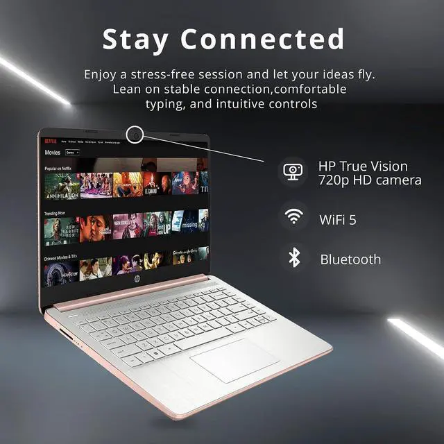 Alt view image 5 of 5 - HP Stream 14" HD BrightView Laptop, Intel Celeron N4020 Processor, 16GB RAM, 64GB Storage, Intel HD Graphics, 720p Webcam, 1 Year Office 365, Gold, Win 11 S, 32GB Hotface USB Card
