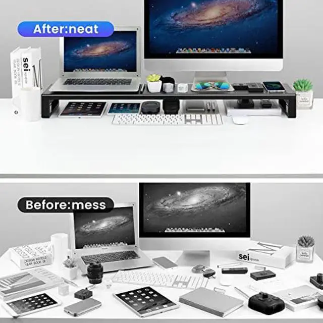 Alt view image 4 of 5 - Vaydeer Dual Monitor Stand, Double Monitor Riser with Wireless Charger and 4 USB 3.0 Hub Ports, Metal Desk Raiser for 2 Monitors, PC Screen iMac Studio Display Gaming Office Work Space Saver Organizer