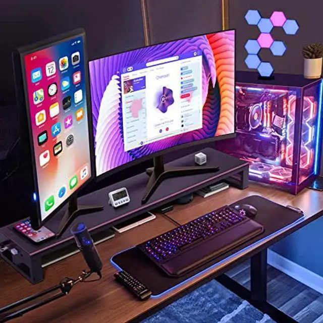 Alt view image 5 of 5 - Vaydeer Dual Monitor Stand, Double Monitor Riser with Wireless Charger and 4 USB 3.0 Hub Ports, Metal Desk Raiser for 2 Monitors, PC Screen iMac Studio Display Gaming Office Work Space Saver Organizer