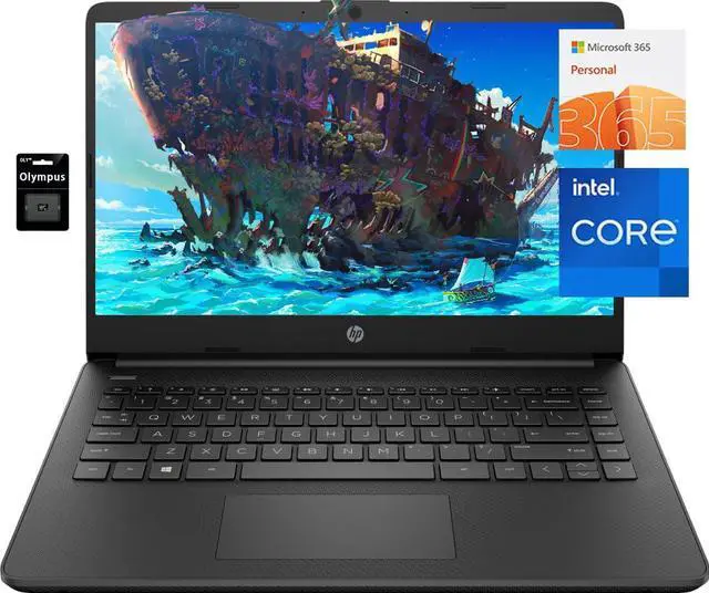 Main image of HP Newest 14" Ultral Light Laptop for Business. Intel Quad-Core N4120(> N4020), 8GB RAM, 192GB Storage, 1 Year Office 365, (64GB eMMC+128GB SD Card) Webcam, HDMI, Jet Black, Win 11 S/OLY
