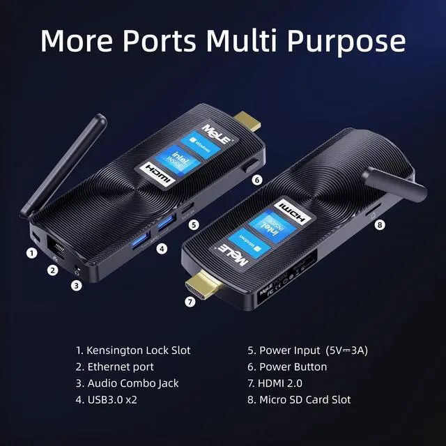 Alt view image 2 of 5 - MeLE PCG02 Fanless Mini PC Stick Windows 11 Home Celeron N4000(up to 2.6GHz) 4GB LPDDR4 128GB ROM Micro Computer Small Desktop with 2.4G/5G WiFi, 4K HDMI