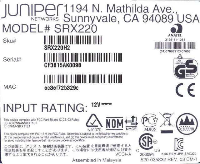 Alt view image 3 of 4 - Juniper VPN Firewall Security Appliance (SRX220H2)