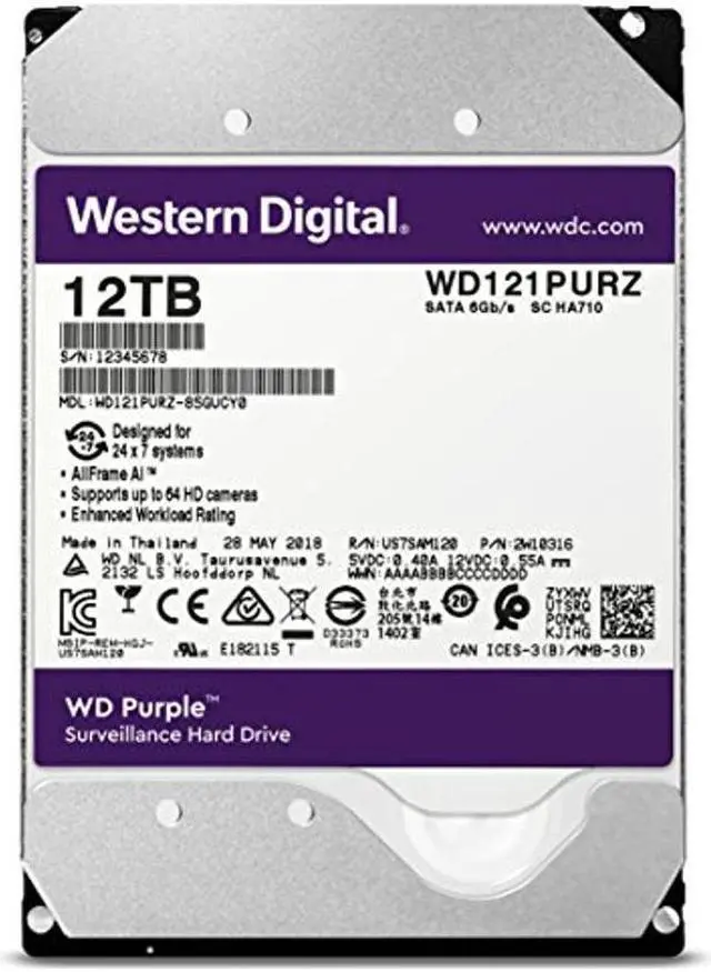 Alt view image 3 of 5 - Western Digital 12TB WD Purple Surveillance Internal Hard Drive HDD - SATA 6 Gb/s, 256 MB Cache, 3.5" - WD121PURZ