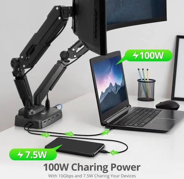 Alt view image 5 of 5 - SIIG Dual 4K 60Hz Hybrid Universal Docking Station with Dual Monitor Gas Spring Desk Mount Arm - 17" to 32" - 2 DP/ 2HDMI - PD100W - USB-A/C 10G - For Mac M1/M2/M3 Pro & Max and Windows (CE-MTDK01-S1)