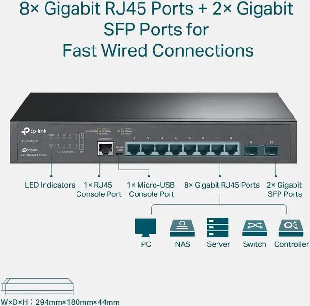 Alt view image 2 of 4 - TP-Link TL-SG3210 v3 | 8 Port Gigabit Switch, 2 SFP Slots | Omada SDN Integrated | L2+ Smart Managed | IPv6 | Static Routing | L2/L3/L4 QoS, IGMP & LAG | 5 Year Manufacturer Warranty
