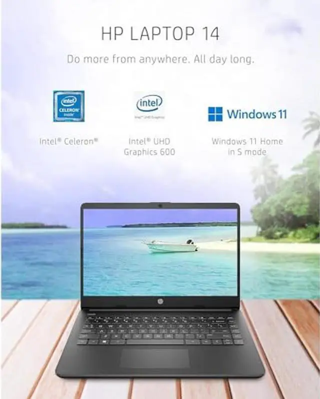 Alt view image 3 of 5 - HP Newest 14" HD Ultra Light Thin Laptop, Quad-Core Intel Celeron Processor, 16GB RAM, 320GB (64GB eMMC+ 256GB Card), Wi-Fi, Upto 11 Hours, Windows 11 S + 1 Year Office 365+HubxcelAccessory, Black