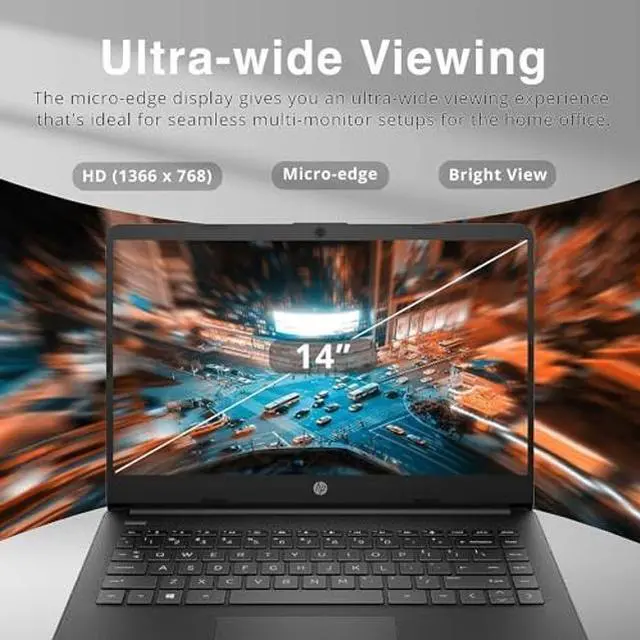 Alt view image 4 of 5 - HP Newest 14" HD Ultra Light Thin Laptop, Quad-Core Intel Celeron Processor, 16GB RAM, 320GB (64GB eMMC+ 256GB Card), Wi-Fi, Upto 11 Hours, Windows 11 S + 1 Year Office 365+HubxcelAccessory, Black