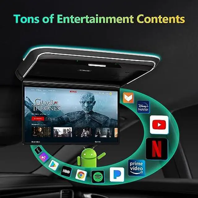 Alt view image 2 of 4 - XTRONS Android Car Overhead Player 14 Inch Wide IPS Screen 1920x1080 Car Roof Mount Monitor with Built-in Stereo Speakers Flip Down Overhead Car Monitor Support WiFi, HDMI Input, USB, CVBS Input