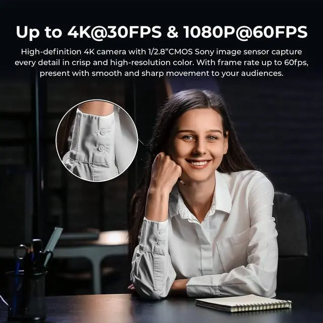 Alt view image 2 of 4 - OBSBOT Meet 4K Webcam Bundle with UVC HDMI Adapter 2.0, AI Framing & Autofocus, Webcam with Microphone, Background Bokeh, 60 FPS, HDR Low-Light Correction, Beauty Mode, Webcam for PC, Streaming