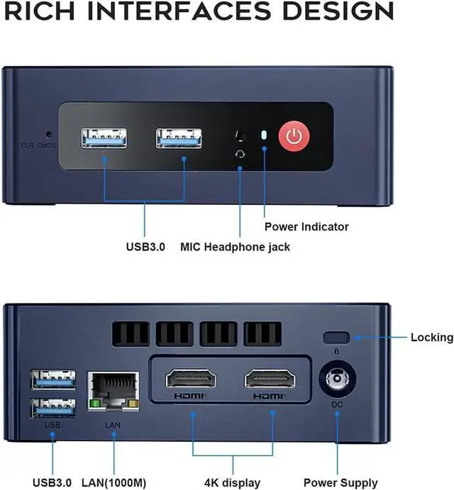 Alt view image 5 of 5 - Beelink Mini S Mini PC W11, Intel 11th Gen N5095 (Max 2.9 GHz), Small Desktop PC 8GB DDR4 RAM 128GB SSD, Mini Computer Support 4K Dual HDMI, WiFi5 Bluetooth 4.0, Gigabit Ethernet, 4USB3.0