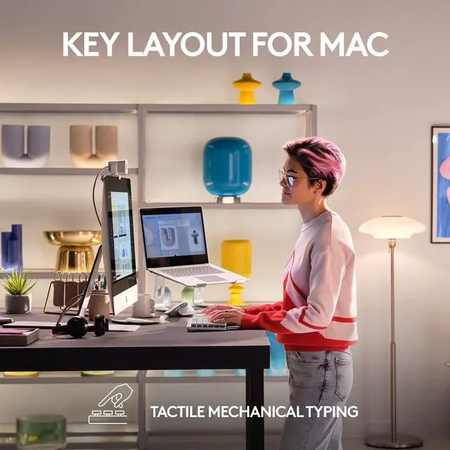 Alt view image 2 of 5 - Logitech MX Mechanical Mini for Mac Wireless Illuminated Keyboard, Low-Profile Switches, Tactile Quiet Keys, Bluetooth, USB-C, Apple, iPad - Pale Grey - With Free Adobe Creative Cloud Subscription
