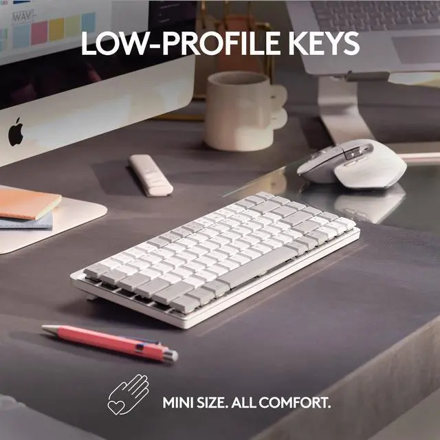Alt view image 3 of 5 - Logitech MX Mechanical Mini for Mac Wireless Illuminated Keyboard, Low-Profile Switches, Tactile Quiet Keys, Bluetooth, USB-C, Apple, iPad - Pale Grey - With Free Adobe Creative Cloud Subscription