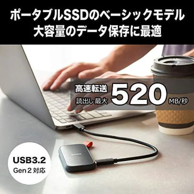 Alt view image 2 of 5 - SanDisk SSD External 2TB USB 3.2 Gen2 Read Up to 520MB/s SDSSDE30-2T00-GH25 Portable SSD Win Mac PS4 Eco Packaging