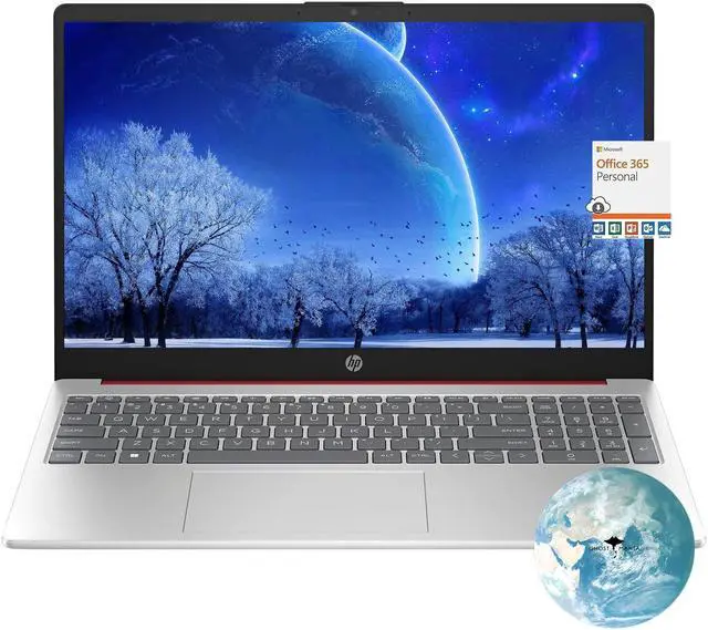 Main image of HP Flagship 15.6 HD Laptop Computer, Intel Quad-Core Pentium N200 (Beat i5-8250U), 16GB RAM, 128GB SSD, WiFi, Webcam, Fast Charge, HDMI, 1 Year Microsoft Office 365, Win 11, w/GM Accessory, Red
