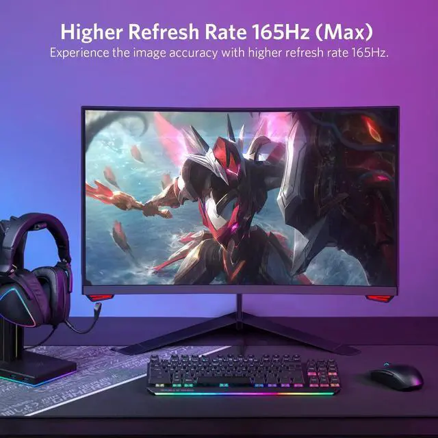 Alt view image 3 of 5 - Fiodio 24'' 165Hz Refresh Rate Curved Monitor Full HD 1080P with HDMI Display Ports, VESA Compatible, Free-Tearing Eye Care Monitor for Home Office and Gaming (DP Cable Included)