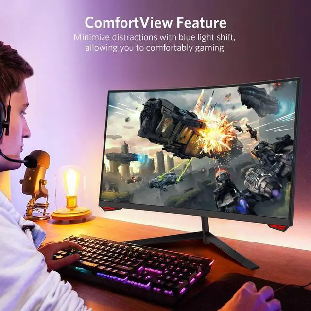 Alt view image 5 of 5 - Fiodio 24'' 165Hz Refresh Rate Curved Monitor Full HD 1080P with HDMI Display Ports, VESA Compatible, Free-Tearing Eye Care Monitor for Home Office and Gaming (DP Cable Included)