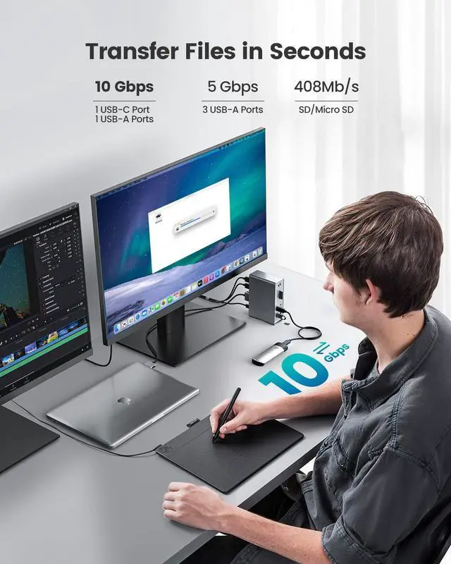 Alt view image 4 of 5 - MacBook Pro Docking Station, 14-in-2 Dual USB C Docking Station Dual Monitor for MacBook Pro (Not M1/ M2) MacBook Air Dock with Dual 4K HDMI 60Hz, 10Gbps USB, RJ45, Audio, SD/TF Slots, 87W PD