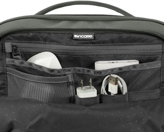 Alt view image 4 of 5 - Incase A.R.C. Daypack - Everyday Backpack & Laptop Bag, 24L Main Pocket,16inch Faux Fur Laptop Compartment, Easy Access RFID Organization Pocket, Two Side Zippered Pockets - Smoked Ivy