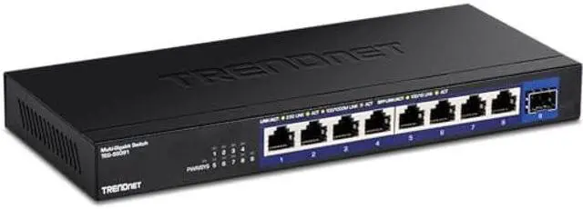 Main image of TRENDnet 9-Port Unmanaged 2.5G Switch with 10G SFP+Port, TEG-S5091, 8 x 2.5GBASE-T Ports, 60Gbps SwitchingCapacity, Fanless, Wall Mountable,Lifetime Protection,Black