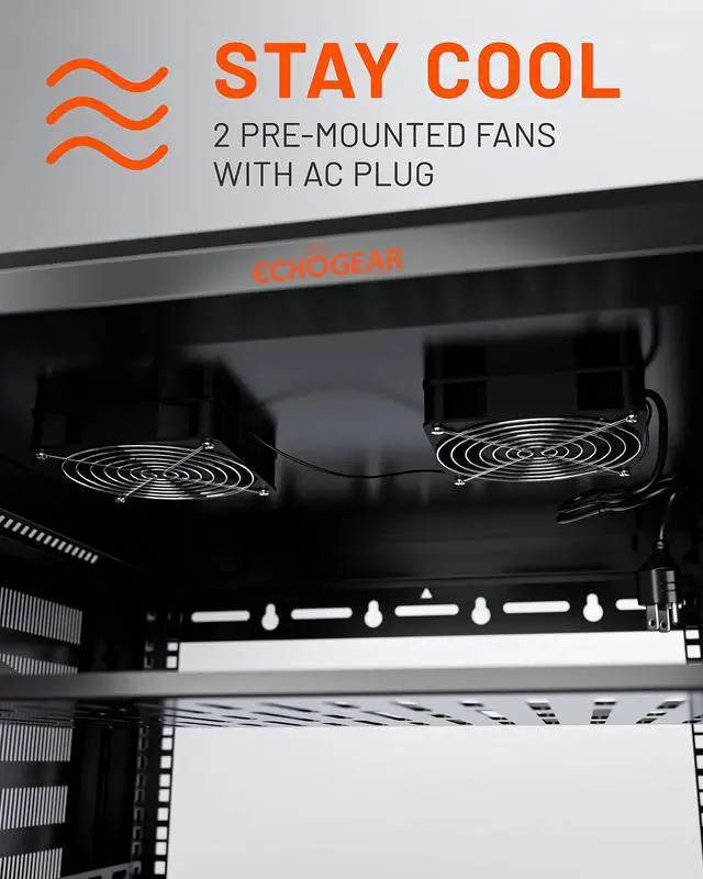 Alt view image 4 of 5 - ECHOGEAR 12U Network Rack - Enclosed Wall Mount Rack Kit Includes 2X 1U Shelves, Pre-Mounted Fan, Lockable Door & Hardware - 600mm Depth Fits All Your AV Gear