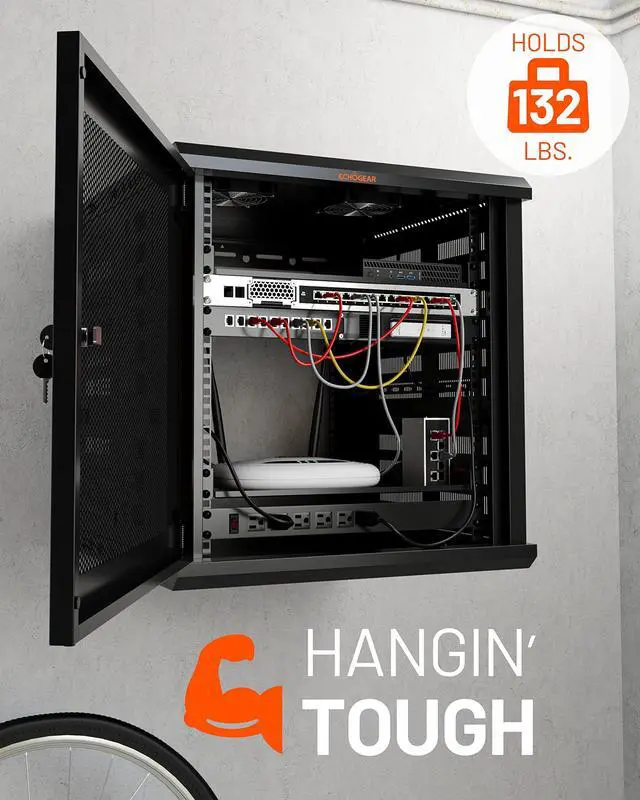 Alt view image 5 of 5 - ECHOGEAR 12U Network Rack - Enclosed Wall Mount Rack Kit Includes 2X 1U Shelves, Pre-Mounted Fan, Lockable Door & Hardware - 600mm Depth Fits All Your AV Gear