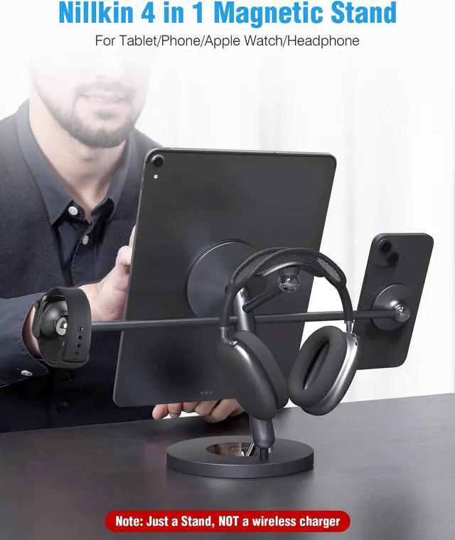 Alt view image 2 of 5 - Nillkin Tablet Stand with MagSafe Ring, 4 in 1 Magnetic Stand for Tablet/Phone/Apple Watch/Headphone, 360o Rotating, DIY at Will, Aluminum Cell Phone Stand, Tablet Stand for Desk, Supports 5-13 inch