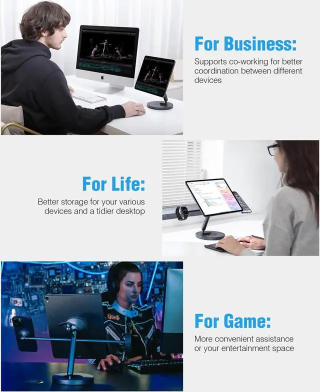 Alt view image 5 of 5 - Nillkin Tablet Stand with MagSafe Ring, 4 in 1 Magnetic Stand for Tablet/Phone/Apple Watch/Headphone, 360o Rotating, DIY at Will, Aluminum Cell Phone Stand, Tablet Stand for Desk, Supports 5-13 inch