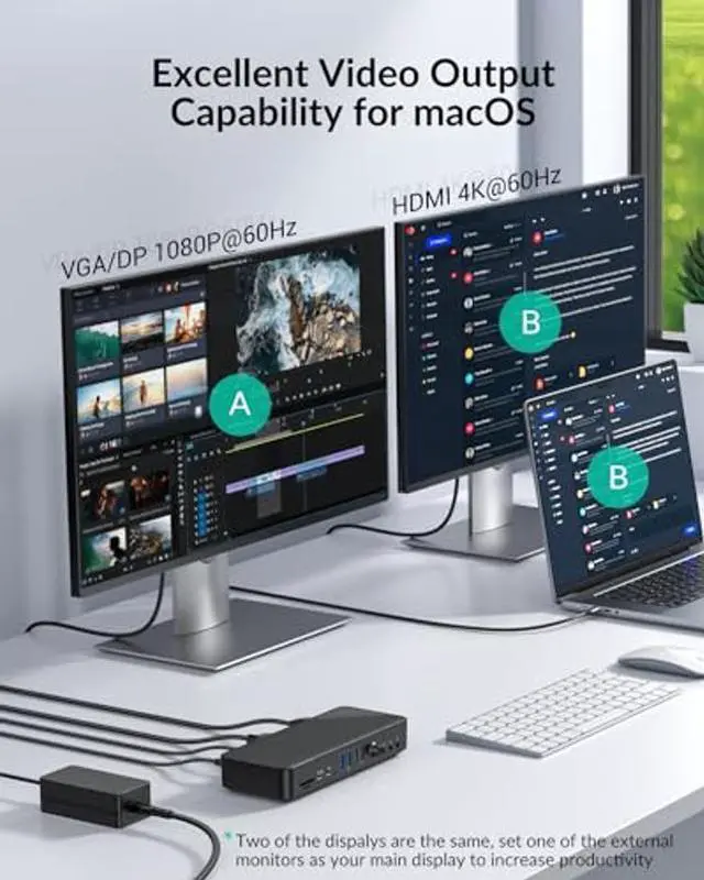 Alt view image 4 of 5 - GiGimundo TG20 USB-C Docking Station - Triple Monitor Display, PD60W, 1Gbps Ethernet, 4K@60Hz HDMI DP, VGA, Multi Ports with AUX, Volume Knob, USB, SD/TF Reader - for Windows Laptops