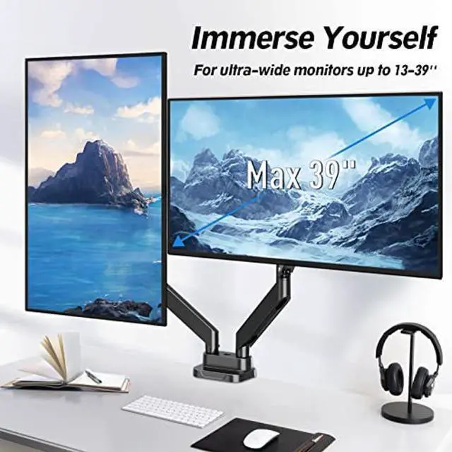 Alt view image 2 of 4 - MOUNTUP Dual Monitor Mount Fits 13''-39'' Screen, Ultrawide Dual Monitor Desk Mount Hold 4.4-33 lbs, Adjustable Gas Spring Double Monitor Arms, VESA Bracket with Clamp/Grommet, Computer Monitor Stand
