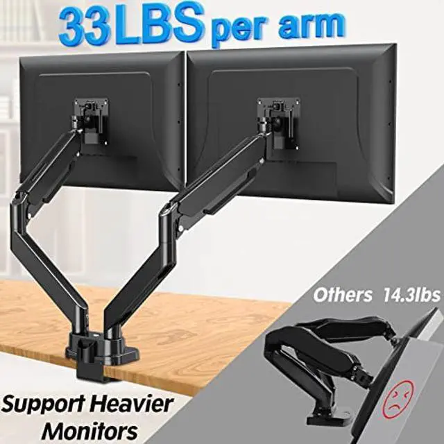 Alt view image 4 of 4 - MOUNTUP Dual Monitor Mount Fits 13''-39'' Screen, Ultrawide Dual Monitor Desk Mount Hold 4.4-33 lbs, Adjustable Gas Spring Double Monitor Arms, VESA Bracket with Clamp/Grommet, Computer Monitor Stand