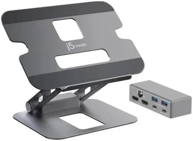 Main image of j5create Laptop Stand with USB C Dual HDMI Display Hub - 2 USB A 5Gbps, PD 100W with USB-C 5Gbps, Ethernet | Aluminum Computer Riser for MacBook and Windows Notebook (JTS427)