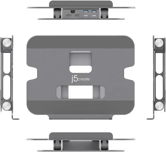 Alt view image 3 of 3 - j5create Laptop Stand with USB C Dual HDMI Display Hub - 2 USB A 5Gbps, PD 100W with USB-C 5Gbps, Ethernet | Aluminum Computer Riser for MacBook and Windows Notebook (JTS427)
