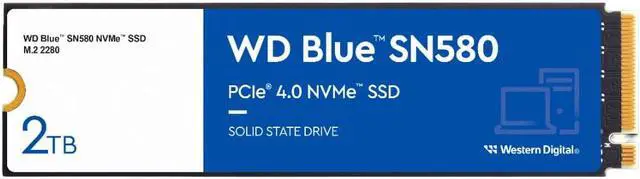 Main image of Western Digital 2TB WD Blue SN580 NVMe Internal Solid State Drive SSD - Gen4 x4 PCIe 16Gb/s, M.2 2280, Up to 4,150 MB/s - WDS200T3B0E