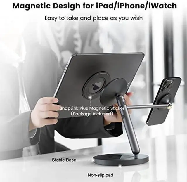 Alt view image 2 of 5 - Nillkin Magnetic iPad Stand for Desk, Multifunctional Magnetic Attachment for iPad, iPhone, Apple Watch and Headphones, Design for The Multi-Screen Collaboration, Adjustable for Work, Study and Play