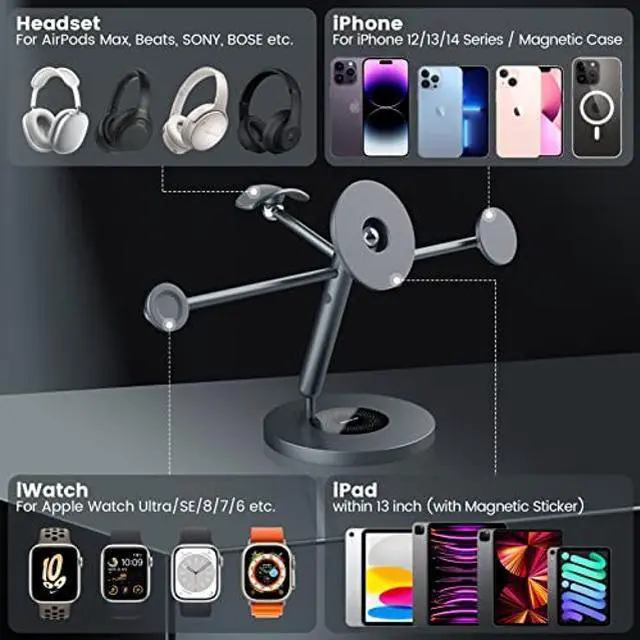 Alt view image 3 of 5 - Nillkin Magnetic iPad Stand for Desk, Multifunctional Magnetic Attachment for iPad, iPhone, Apple Watch and Headphones, Design for The Multi-Screen Collaboration, Adjustable for Work, Study and Play