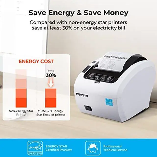Alt view image 2 of 5 - MUNBYN Receipt Printer, Thermal Receipt Printer Works with Windows Mac Chromebook Linux Cash Drawer, USB/Ethernet Port 80mm Printer for POS, High-Speed Auto-Cutter Wall Mount, ESC/POS, ITPP047