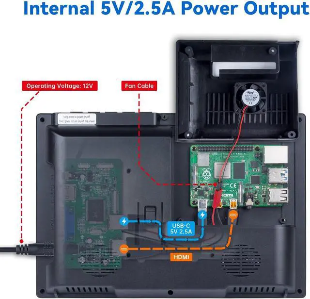Alt view image 4 of 5 - SunFounder 10.1'' Screen for Raspberry Pi Display IPS Monitor 10.1 inch Portable Laptop Monitor Resolution 1280x800 with Rear Housing Cooling Fan (This is not a Touch Screen Monitor)