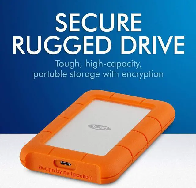 Alt view image 2 of 5 - LaCie Rugged Secure 2TB External Hard Drive Portable HDD - USB-C USB 3.0 Drop Shock Dust Rain Resistant Computer Desktop Workstation Laptop Hardware Encryption, 1 Month Adobe CC (STFR2000403)