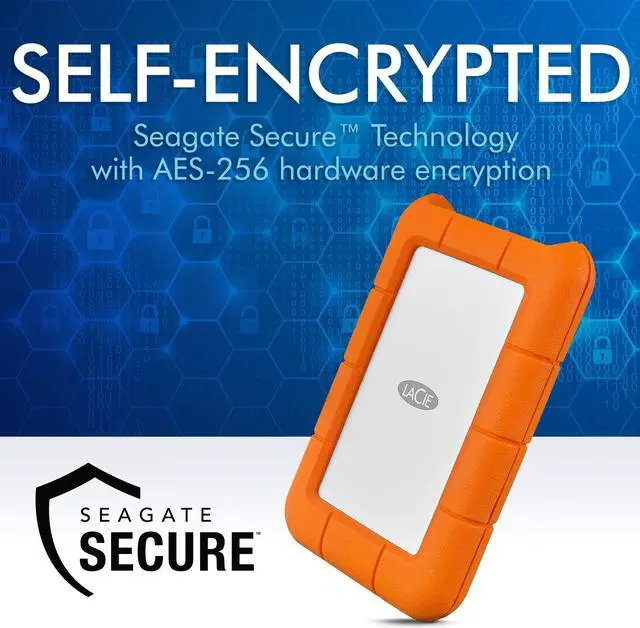 Alt view image 3 of 5 - LaCie Rugged Secure 2TB External Hard Drive Portable HDD - USB-C USB 3.0 Drop Shock Dust Rain Resistant Computer Desktop Workstation Laptop Hardware Encryption, 1 Month Adobe CC (STFR2000403)