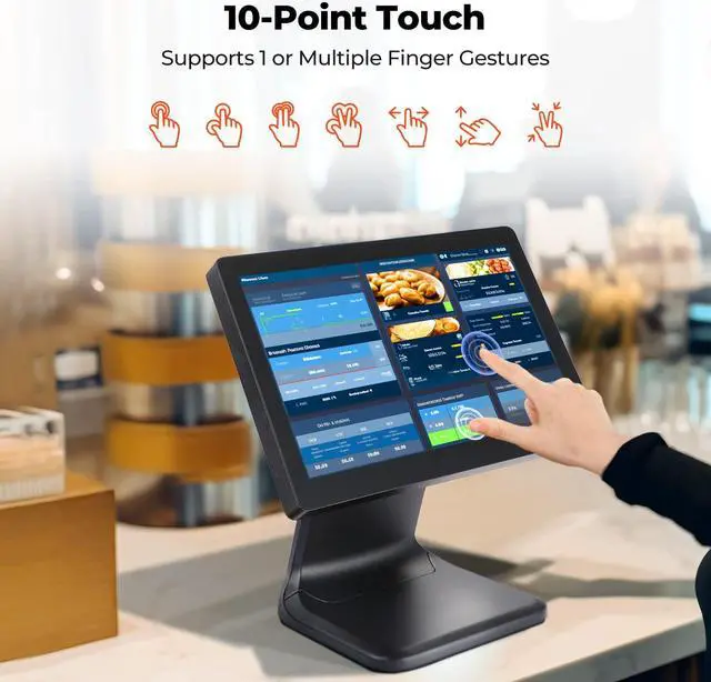 Alt view image 5 of 5 - MUNBYN 15.6" POS-Touch-Screen-Monitor, LED Multi-Touch Monitor, HDMI/VGA, POS Display Capacitive Screen True Flat Seamless and Bluetooth Receipt Printer, 58mm Mini Wireless POS Receipt Printer