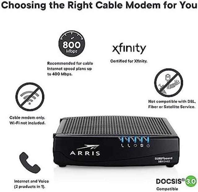 Alt view image 2 of 5 - ARRIS SURFboard SBV2402 DOCSIS 3.0 Cable Modem , Comcast Xfinity Internet & Voice , 1 Gbps Port , 2 Telephony Ports , Supports Xfinity 800 Mbps Max Internet Speed