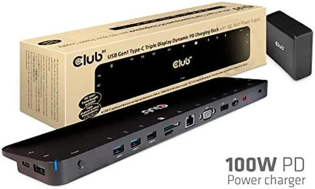Alt view image 2 of 5 - Club 3D CSV-1564W100 USB Gen1 Type-C Triple Display DP1.2 Alt Mode Smart PD3.0 Charging Dock with 100 Watt Power Supply