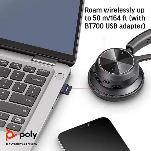 Alt view image 3 of 5 - Poly - Voyager 4310 UC Wireless Headset + Charge Stand (Plantronics) - Single-Ear Headset- Connect to PC/Mac via USB-C Bluetooth Adapter, Cell Phone via Bluetooth-Works w/Teams (Certified), Zoom&More