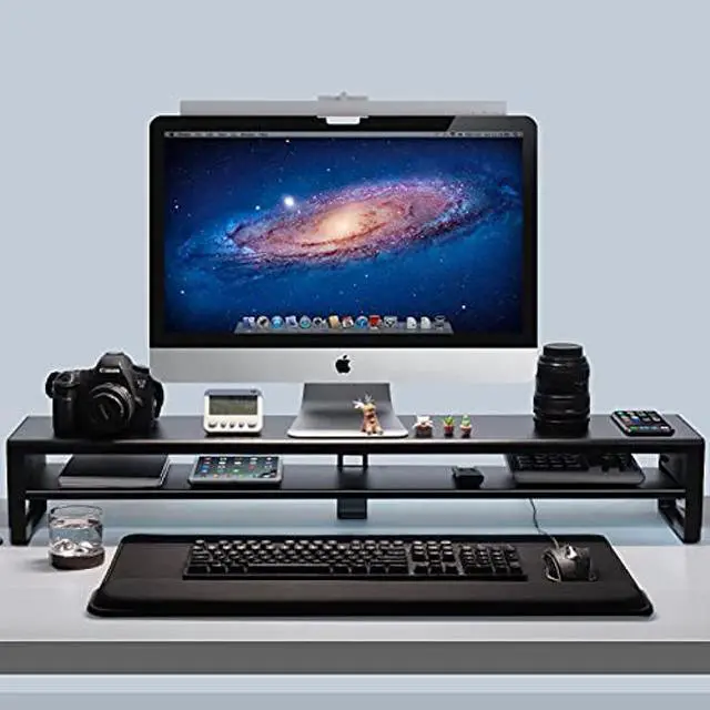 Alt view image 5 of 5 - VAYDEER 2 Tiers Dual Monitor Stand Aluminum Monitor Riser with Wireless Charging and 4 USB 3.0 Hub Ports Metal Strong&Sturdy for PC Monitor Laptop Computer TV Printer Space Saving Desk Organizer